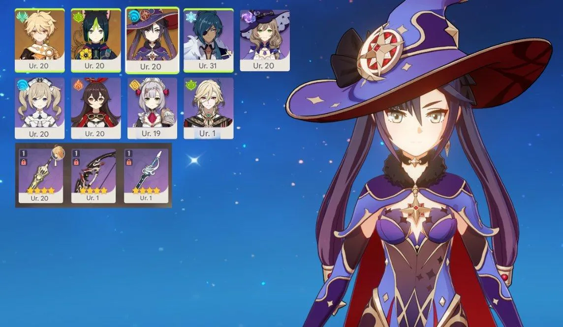 GI1678 Mona + Tighnari + Kaveh + Barbara C1 Starter, 9 Characters, 4 Purple Weapons 